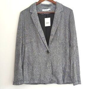 NWT Silver Shimmer Glitter Long Sleeve Metallic Blazer Size S‎